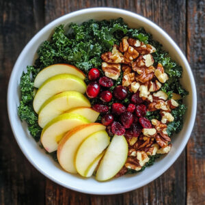 Fresh kale salad recipe with apples and walnuts
